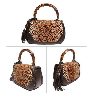 Gucci leather handbag pony leopard bamboo